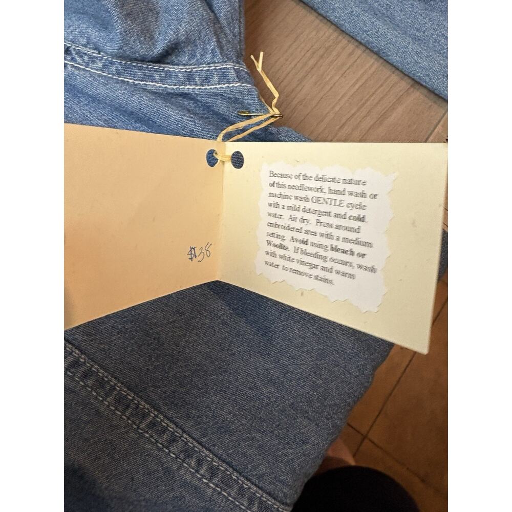 Bill Blass Jeans Denim Shirt Small Collar Long Sleeve Hand Embroidered Cotton! - Picture 7 of 13